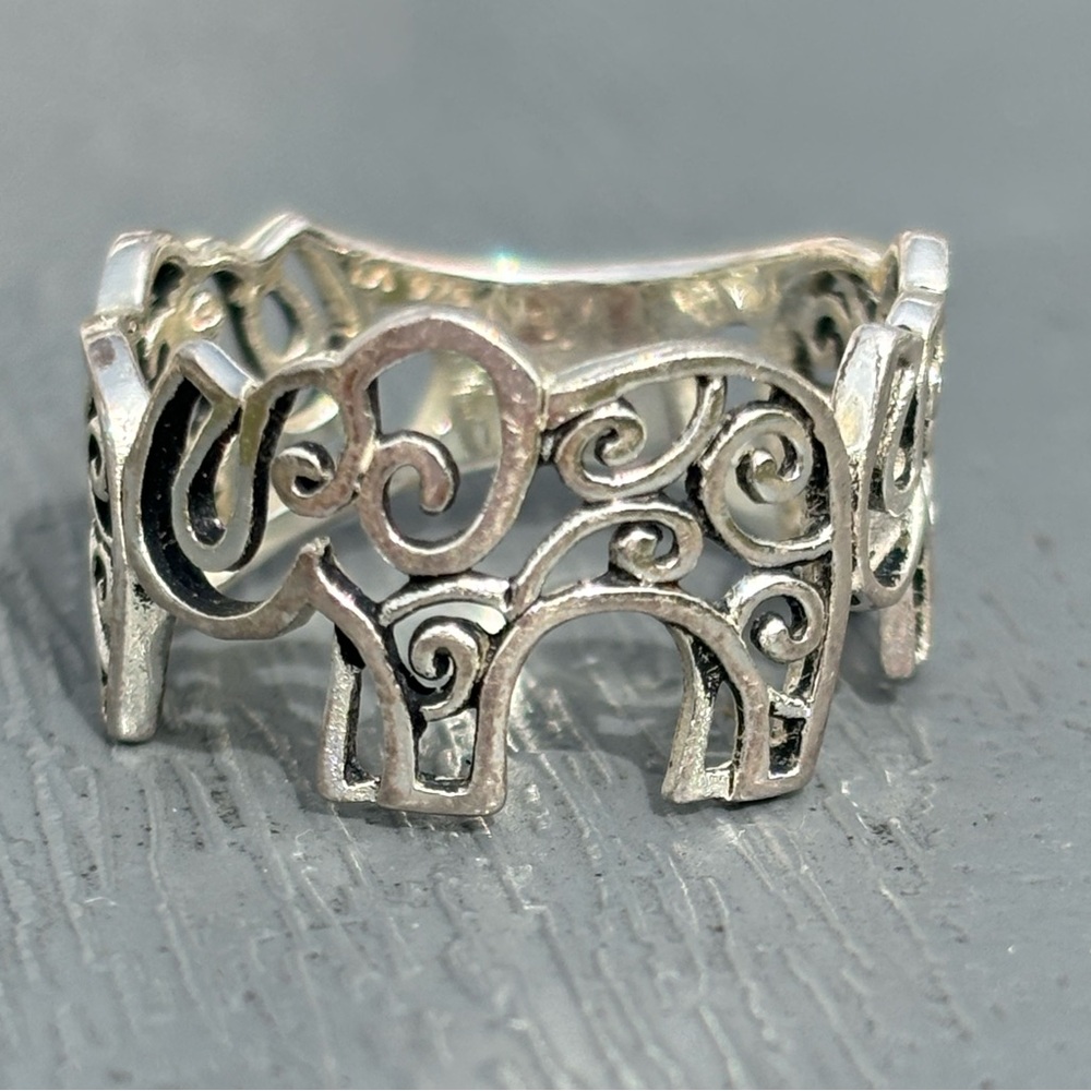 Sterling Silver 925 LA Rocks Openwork Swirl Elephant Ring - Size 7
